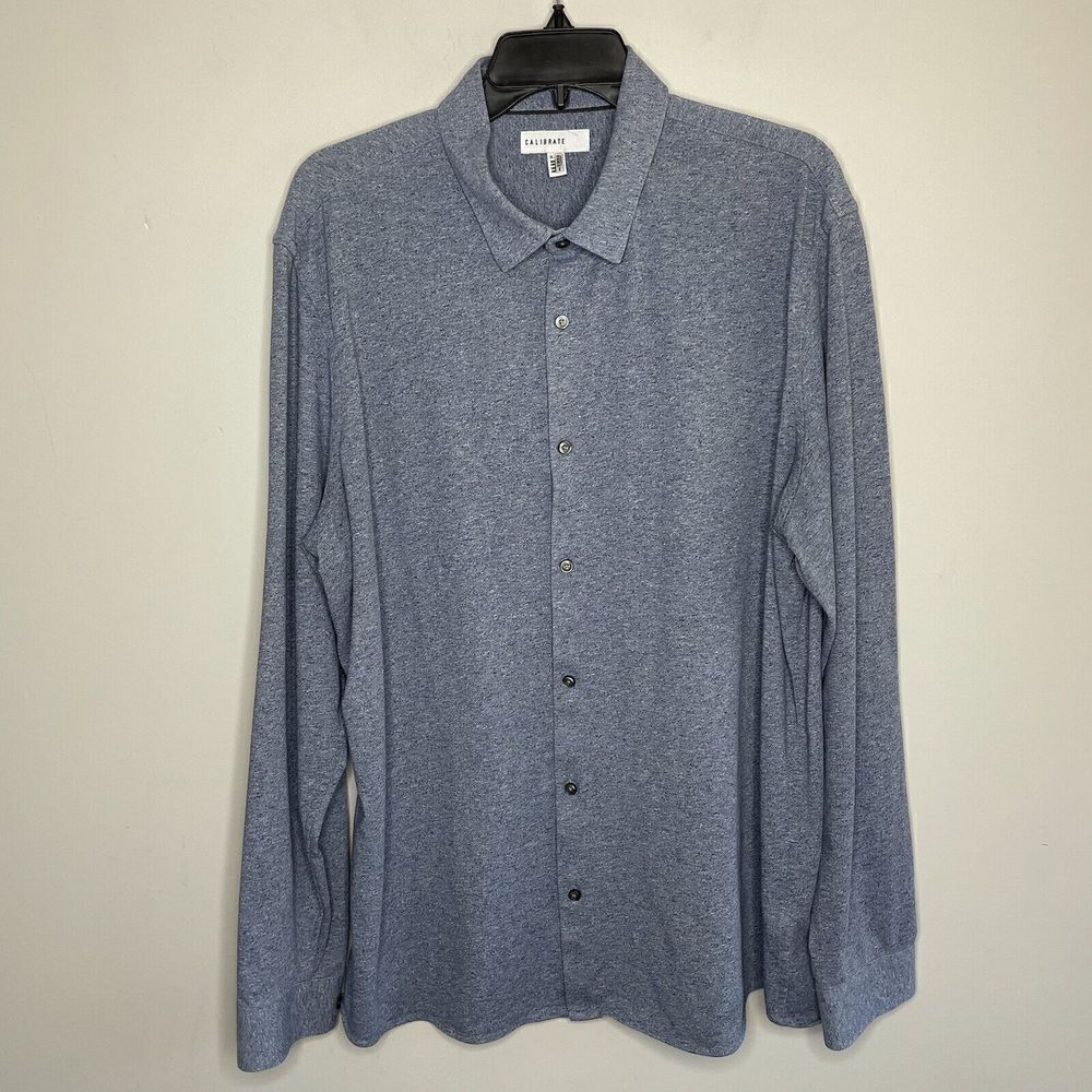 CALIBRATE Shirt Mens XL Button-Up Long Sleeve EUC Cotton Stretch Blue